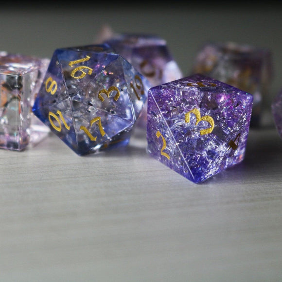 Purple Cloud Forge Fire Glass DND Dice Set - Bards & Cards