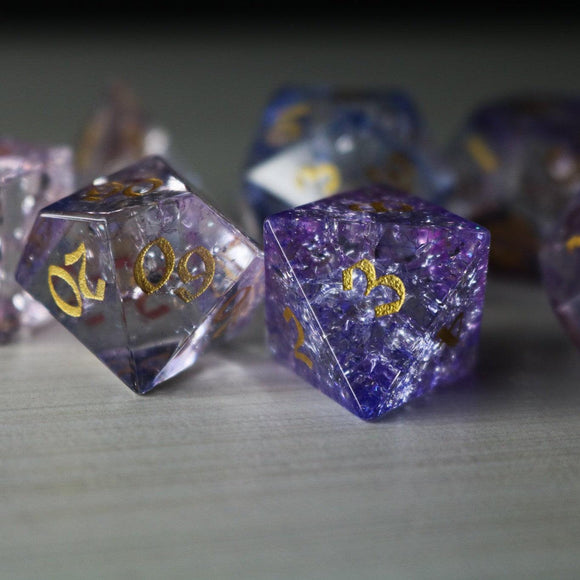 Purple Cloud Forge Fire Glass DND Dice Set - Bards & Cards