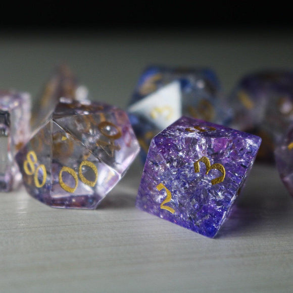 Purple Cloud Forge Fire Glass DND Dice Set - Bards & Cards