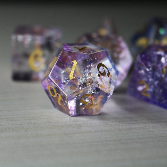 Purple Cloud Forge Fire Glass DND Dice Set - Bards & Cards