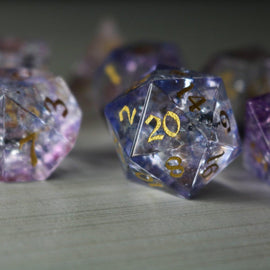 Purple Cloud Forge Fire Glass DND Dice Set - Bards & Cards