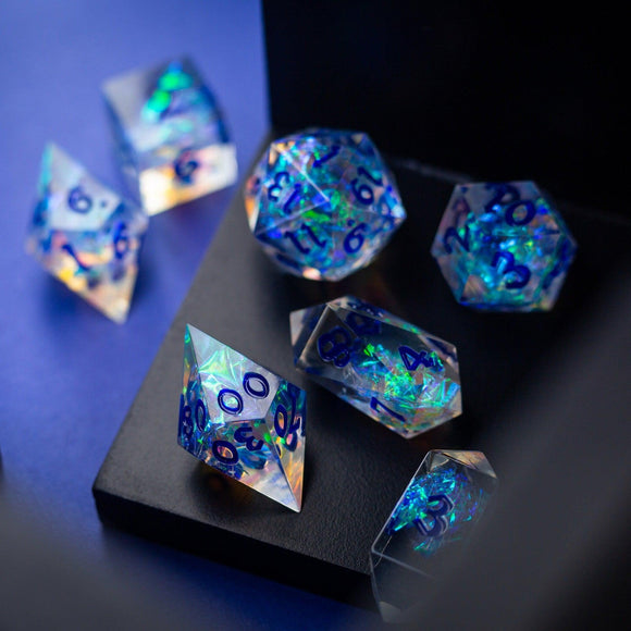 Purple Energy Handmade Resin DND Dice Set - Bards & Cards