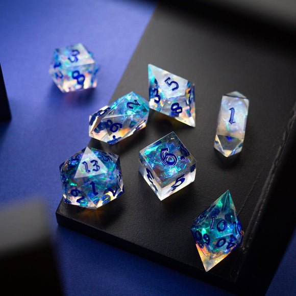 Purple Energy Handmade Resin DND Dice Set - Bards & Cards