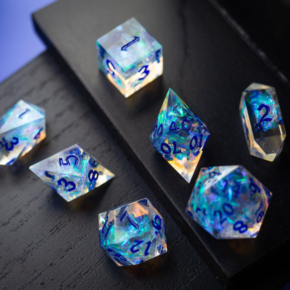 Purple Energy Handmade Resin DND Dice Set - Bards & Cards