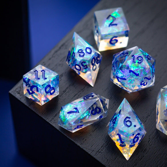 Purple Energy Handmade Resin DND Dice Set - Bards & Cards