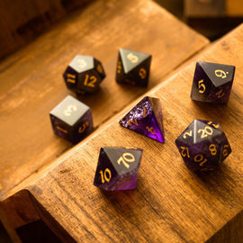Purple Gemstone Amethyst DND Dice Set - Bards & Cards