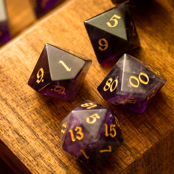 Purple Gemstone Amethyst DND Dice Set - Bards & Cards
