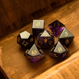 Purple Gemstone Amethyst DND Dice Set - Bards & Cards