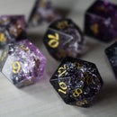 Purple Purge Forge Fire Glass DND Dice Set - Bards & Cards