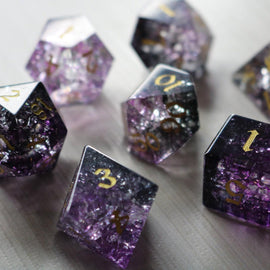 Purple Purge Forge Fire Glass DND Dice Set - Bards & Cards