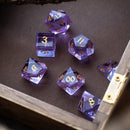 Purple Zircon Glass Hand Carved DND Dice Set - Bards & Cards