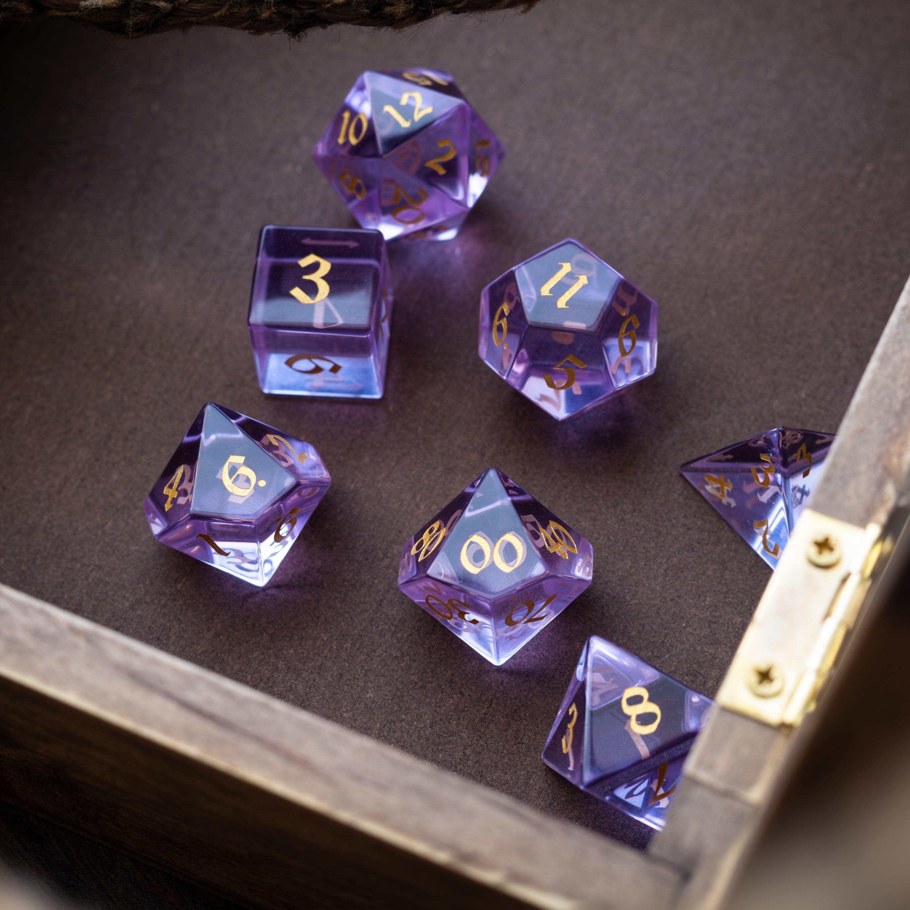 Purple Zircon Glass Hand Carved DND Dice Set - 0