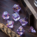 Purple Zircon Glass Hand Carved DND Dice Set - Bards & Cards