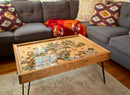 Rustic Puzzle Coffee Table with removable glass top - includes 2 hidden drawers - 24x36" - Bards & Cards