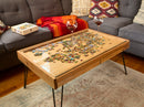Rustic Puzzle Coffee Table with removable glass top - includes 2 hidden drawers - 24x36" - Bards & Cards