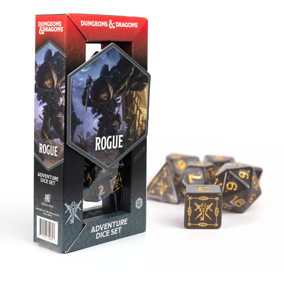 D&D Adventure Dice Set - Rogue Edition | Black 15pc Collection - Bards & Cards