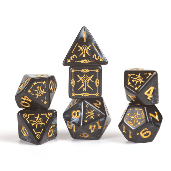 D&D Adventure Dice Set - Rogue Edition | Black 15pc Collection - Bards & Cards