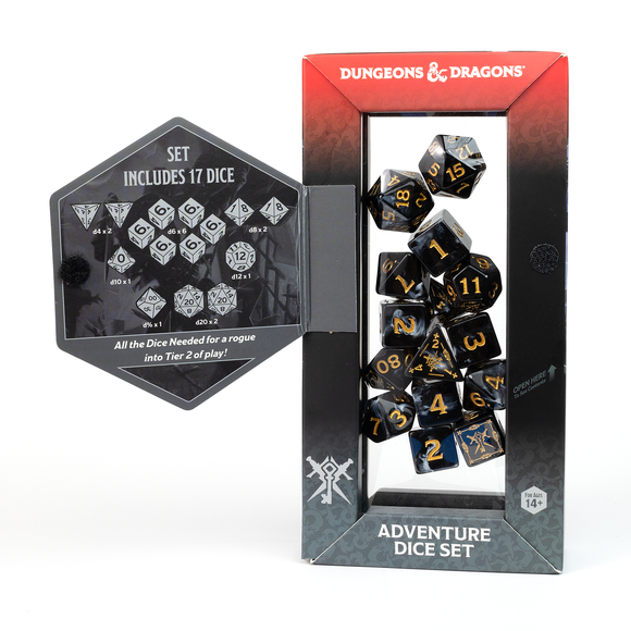 D&D Adventure Dice Set - Rogue Edition | Black 15pc Collection - Bards & Cards