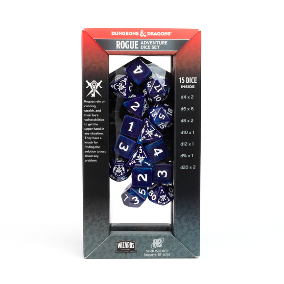 D&D Adventure Dice Set - Rogue Edition | Purple 15pc Collection - Bards & Cards