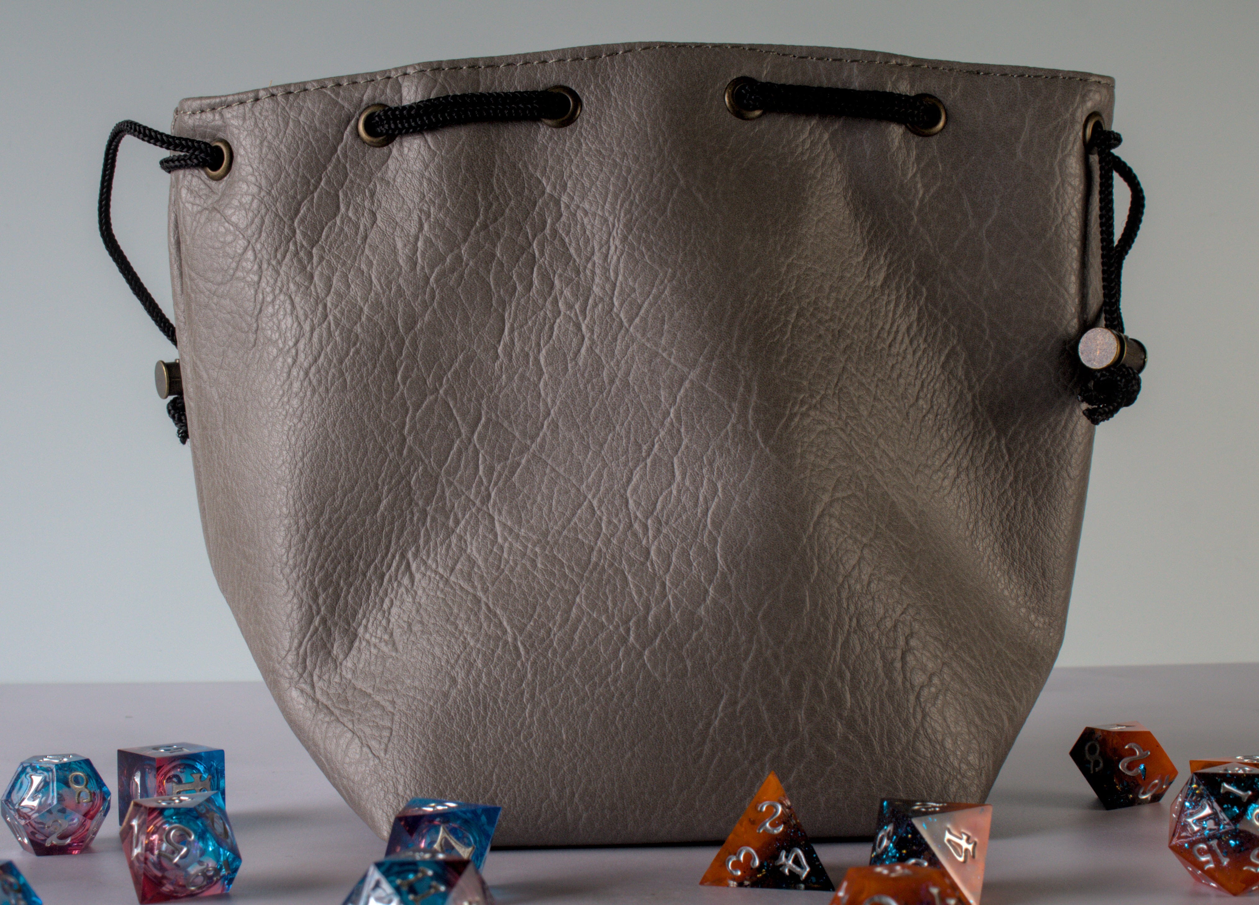 Grey Leather-Lite Giant Axe Self-Standing Large Dice Bag - Bards & Cards