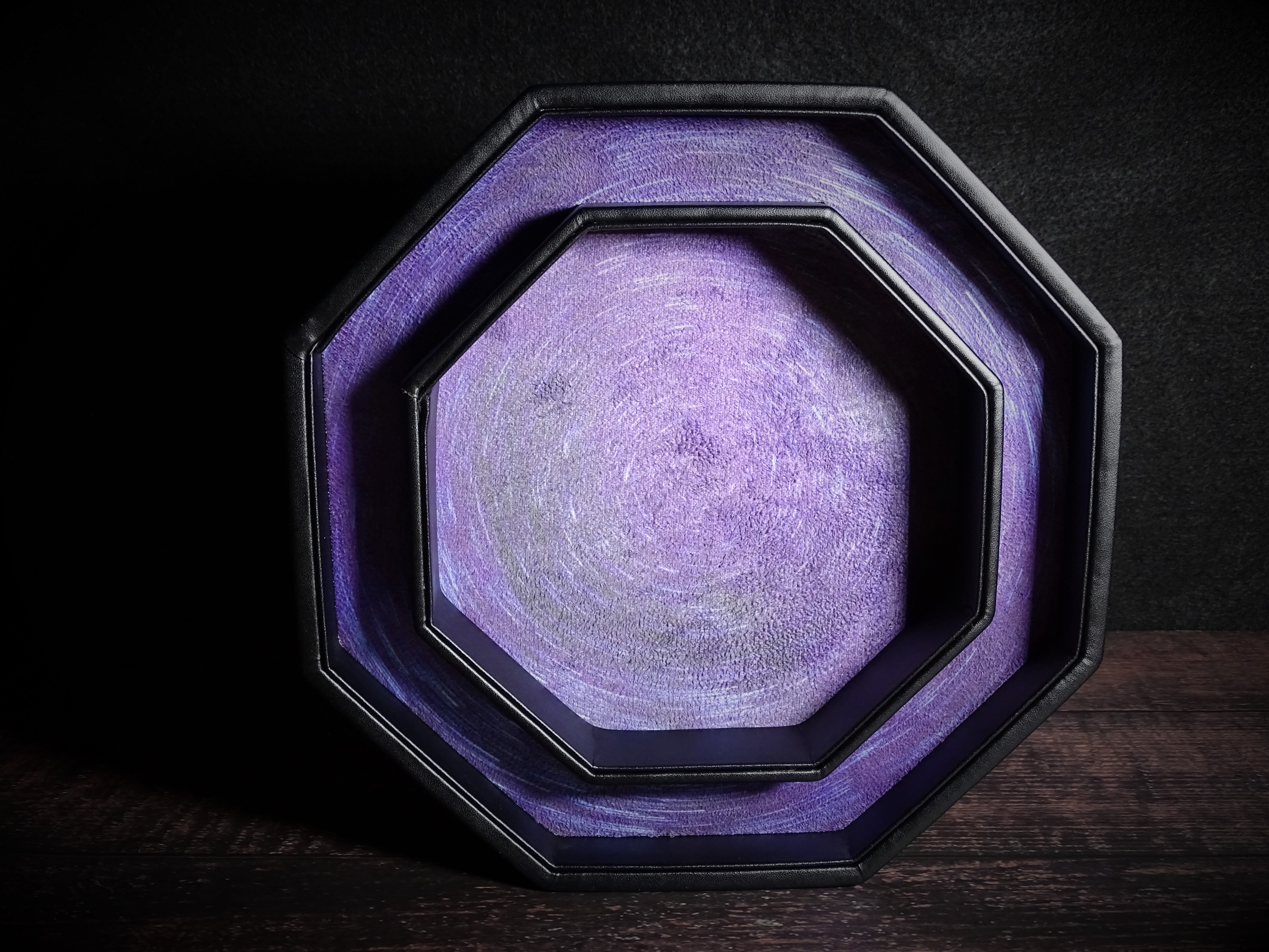 Color Shift Wolf Dice Tray With Starfield Base - Bards & Cards