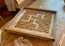 Rustic Wooden Scrabble Board with Rotating Lazy Susan - letter tiles and tile holders included. 100% Made in the USA - Bards & Cards