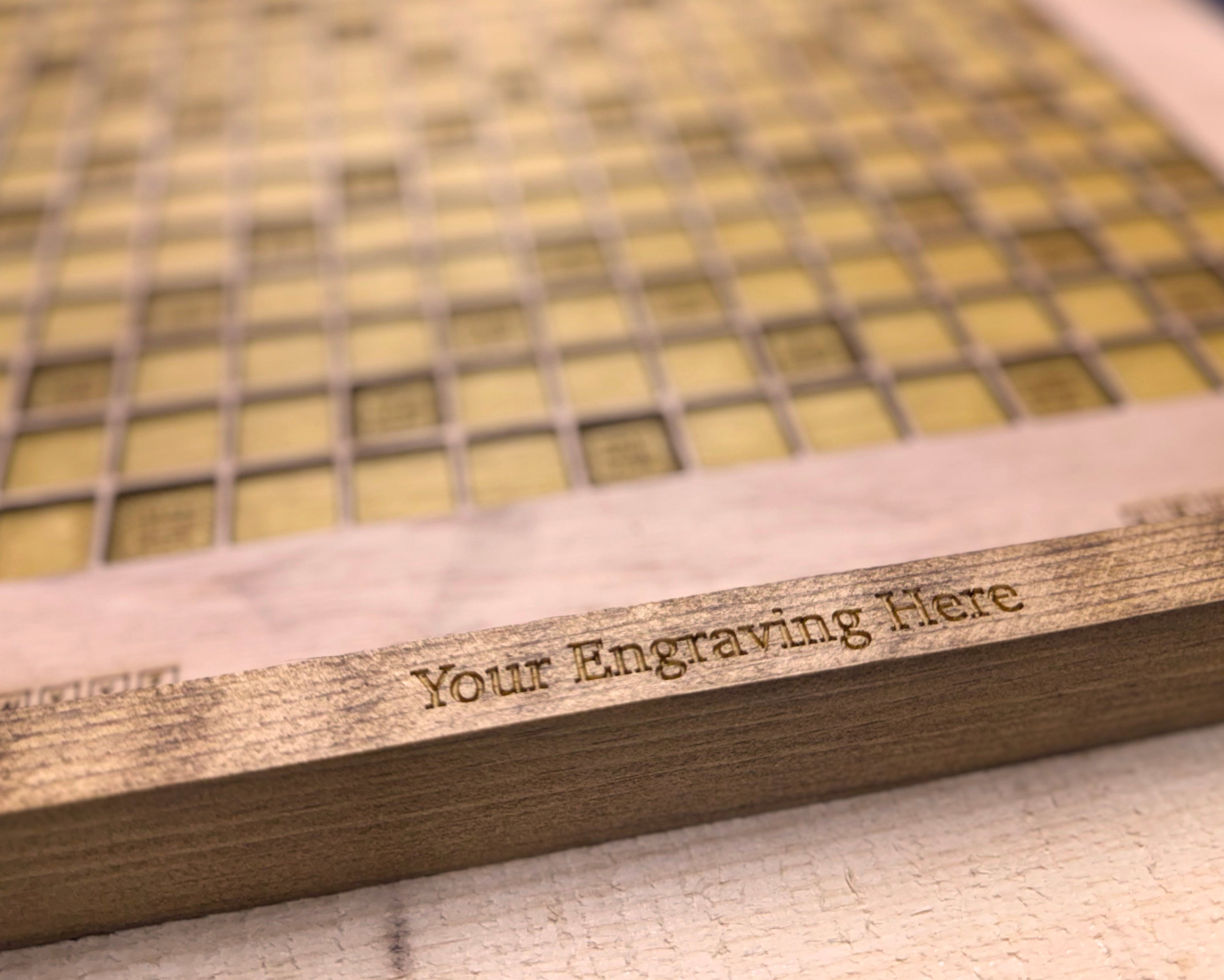 Rustic Wooden Scrabble Board with Rotating Lazy Susan - letter tiles and tile holders included. 100% Made in the USA