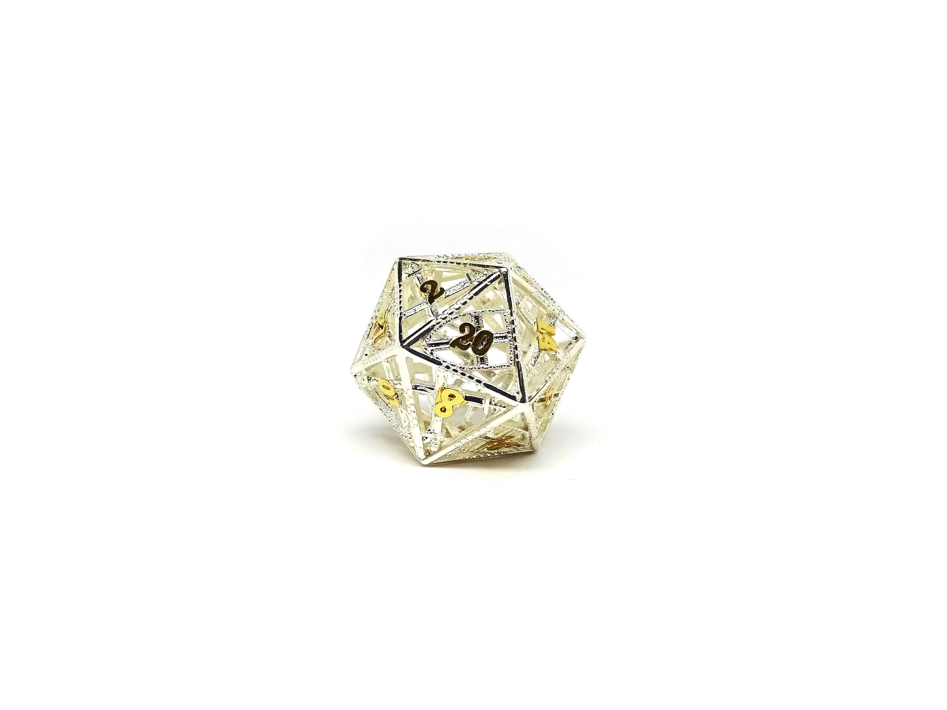 Hollow Dice of Divine Retribution - Silver D20 - Bards & Cards