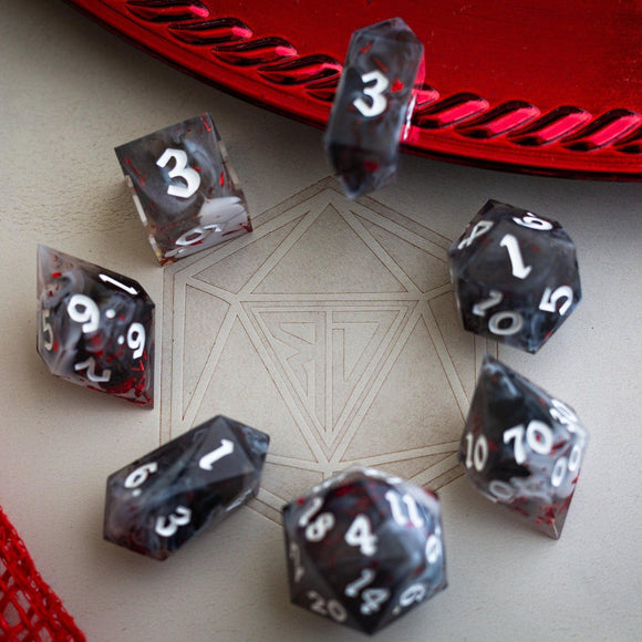 Smoke And Blood Handmade Resin DND Dice Set - Bards & Cards