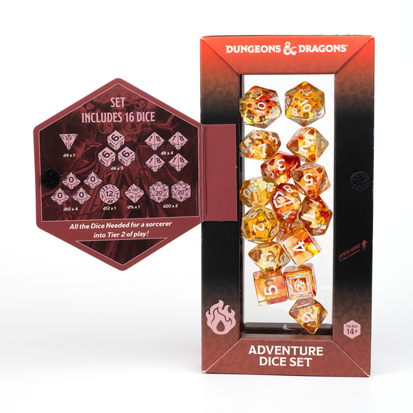 D&D Adventure Dice Set - Sorcerer Edition | Orange 16pc Collection - Bards & Cards