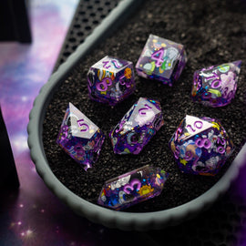 Space Bear Handmade Resin DND Dice Set - Bards & Cards