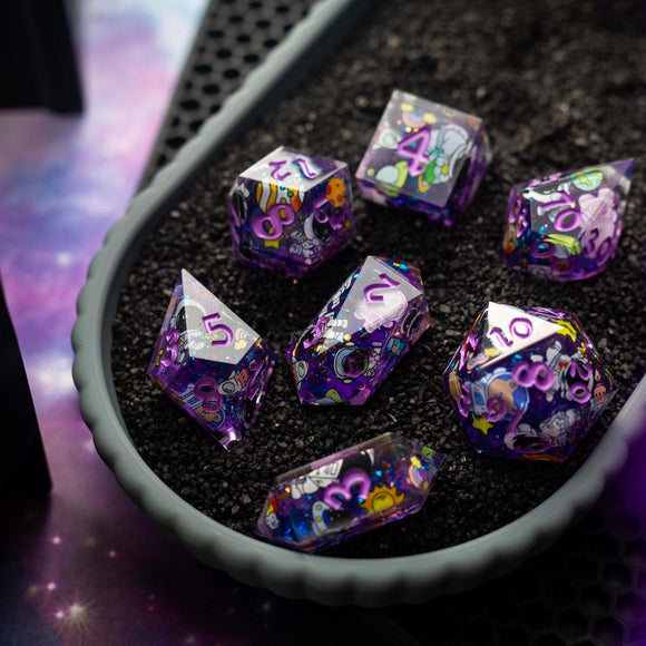 Space Bear Handmade Resin DND Dice Set - Bards & Cards