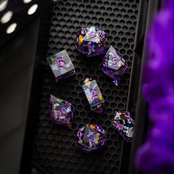 Space Bear Handmade Resin DND Dice Set - Bards & Cards