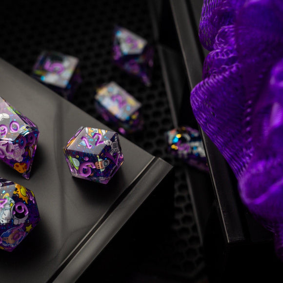 Space Bear Handmade Resin DND Dice Set - Bards & Cards