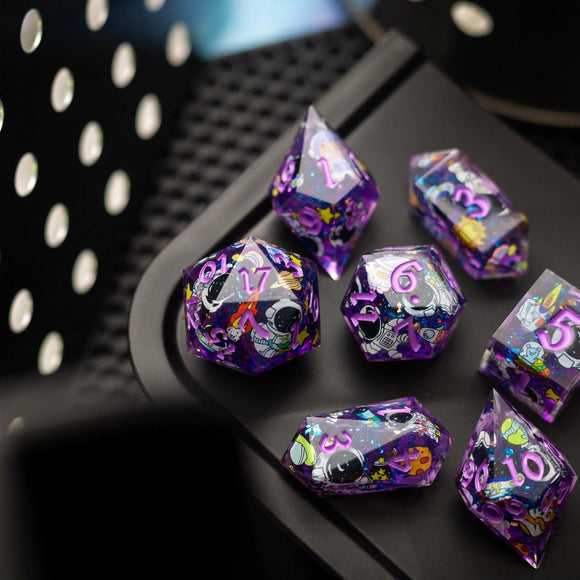 Space Bear Handmade Resin DND Dice Set - Bards & Cards