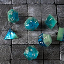 Synthetic Gemstone Two Tone Blue/Green Hand Carved DND Dice Set - Bards & Cards