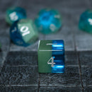 Synthetic Gemstone Two Tone Blue/Green Hand Carved DND Dice Set - Bards & Cards