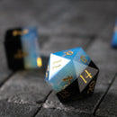 Synthetic Gemstone Two Tone White/Black Hand Carved DND Dice Set - Bards & Cards