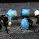 Synthetic Gemstone Two Tone White/Black Hand Carved DND Dice Set - Bards & Cards