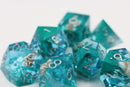 Sharp Edge Resin RPG Dice Set - Teal Coral & Sea Snail - Bards & Cards