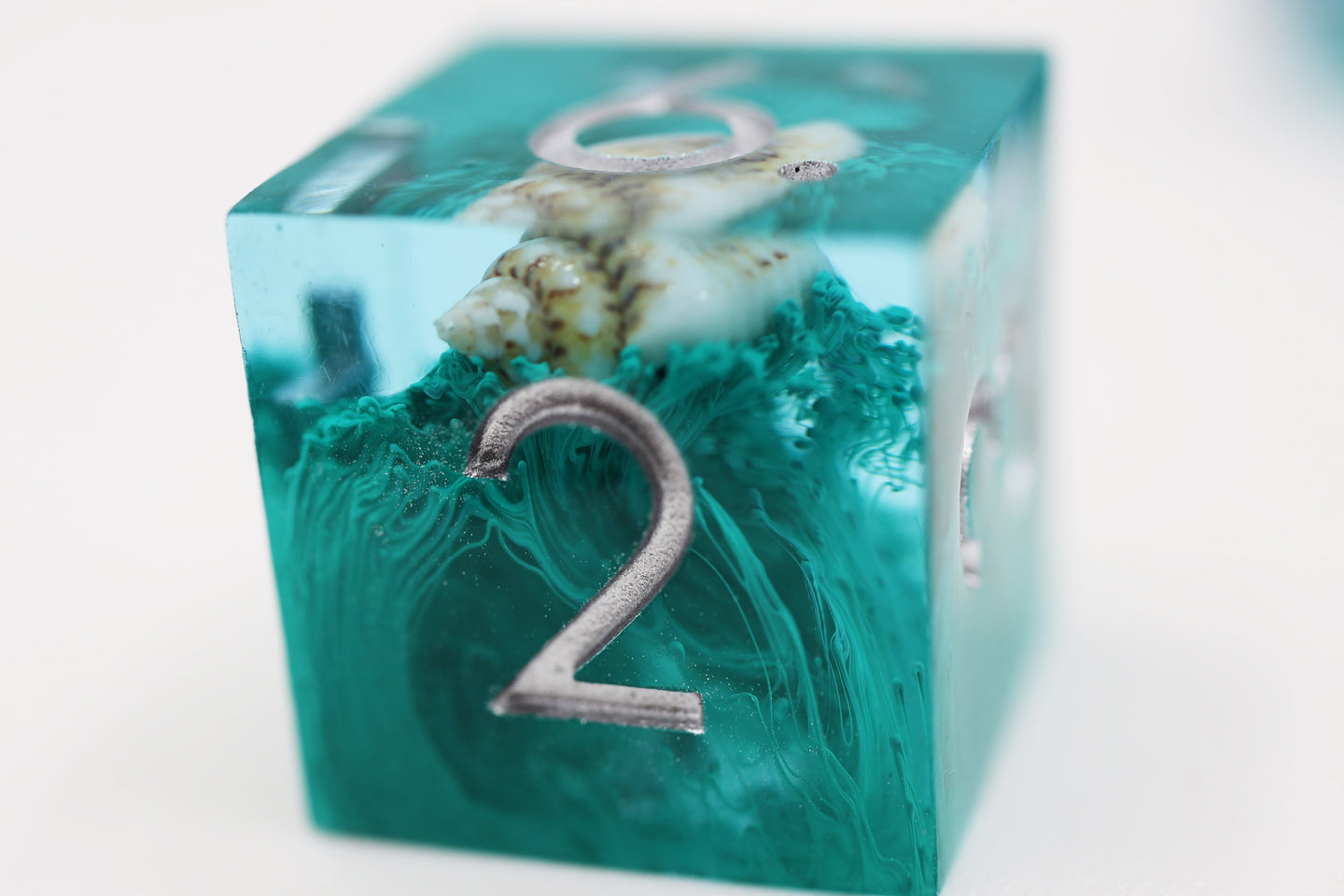 Sharp Edge Resin RPG Dice Set - Teal Coral & Sea Snail - Bards & Cards