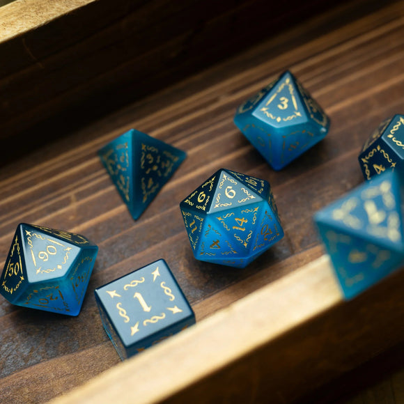 Vine Spike Gemstone Blue Cats Eye Stone DND Dice Set - Bards & Cards