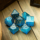 Vine Spike Gemstone Blue Cats Eye Stone DND Dice Set - Bards & Cards