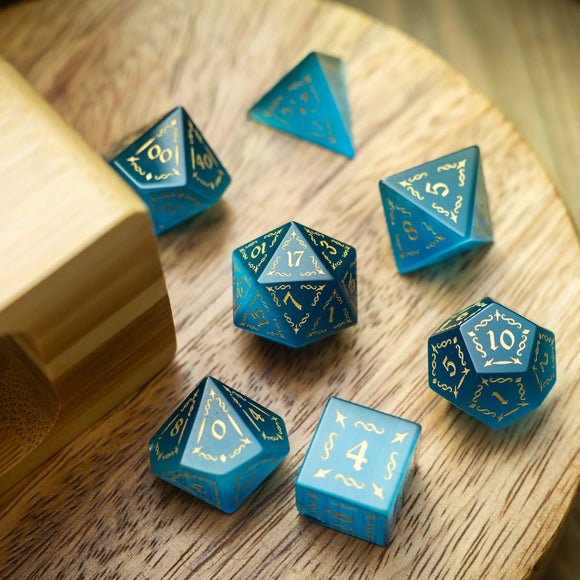 Vine Spike Gemstone Blue Cats Eye Stone DND Dice Set - Bards & Cards