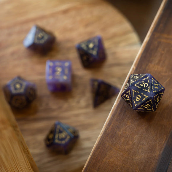 Vine Spike Gemstone Purple Amethyst DND Dice Set - Bards & Cards