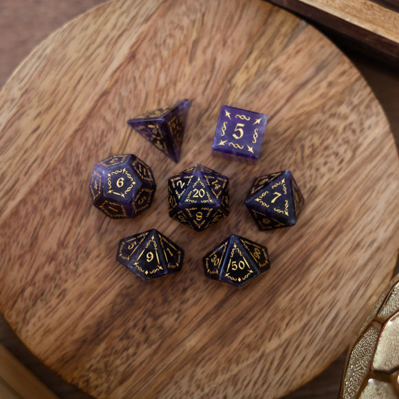 Vine Spike Gemstone Purple Amethyst DND Dice Set - Bards & Cards