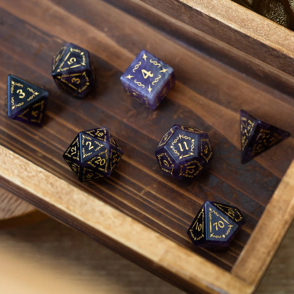 Vine Spike Gemstone Purple Amethyst DND Dice Set - Bards & Cards