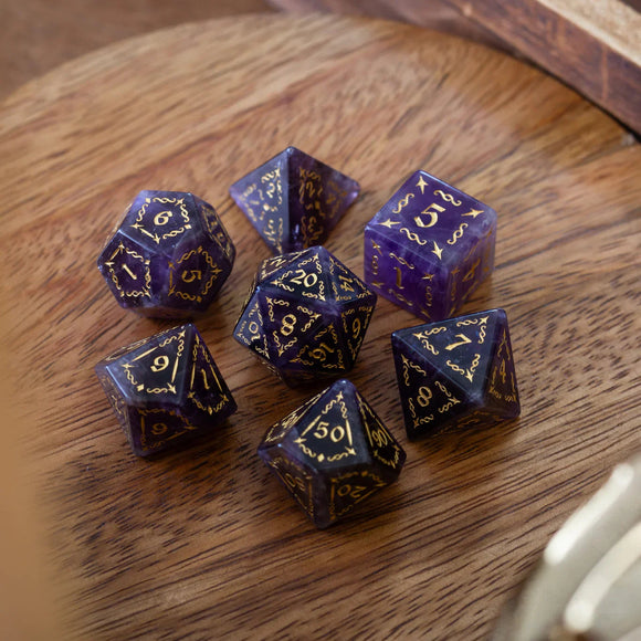 Vine Spike Gemstone Purple Amethyst DND Dice Set - Bards & Cards