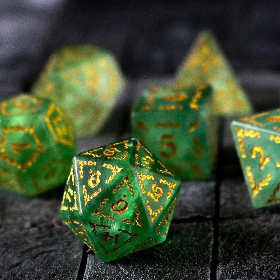 Vine Spike Green Fluorite Gemstone DND Dice Set - 0