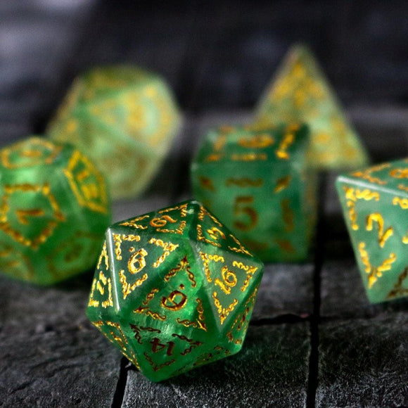 Vine Spike Green Fluorite Gemstone DND Dice Set - Bards & Cards